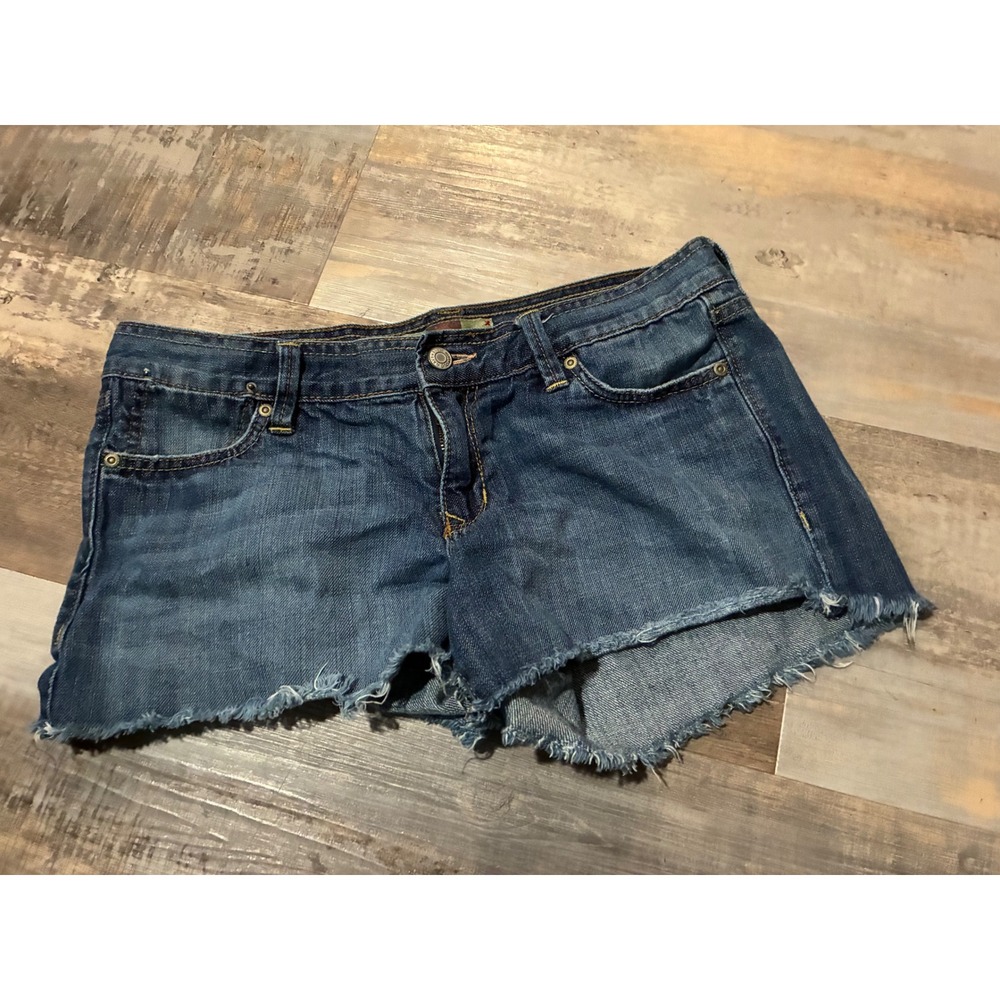 Old Navy Ultra Low Waist Denim Shorts Blue Medium Wash Raw Hem Size 10